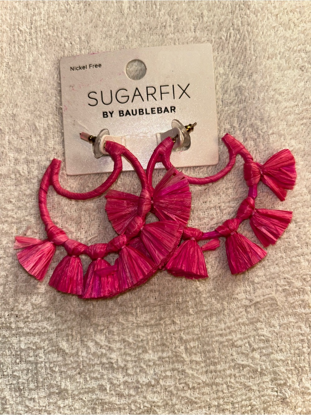 Sugarfix by BaubleBar Hot Pink Raffia Hoop Earrings